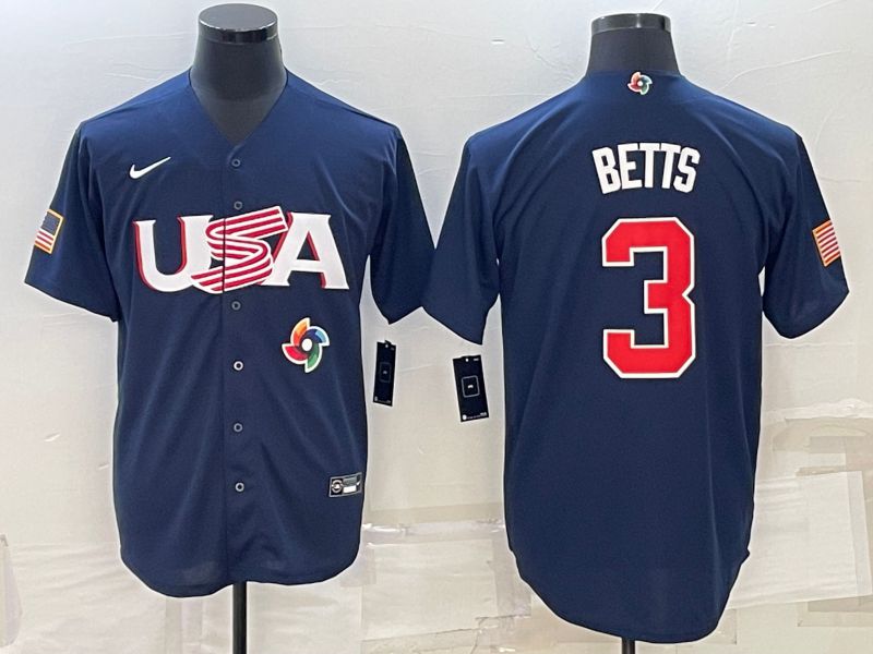 Men 2023 World Cub USA 3 Betts Blue Nike MLB Jersey6